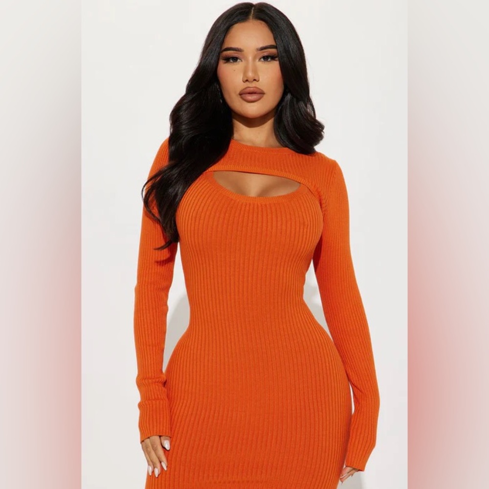 Fashion Nova Kayla Sweater Midi Dress - Rust - Picture 2 of 4